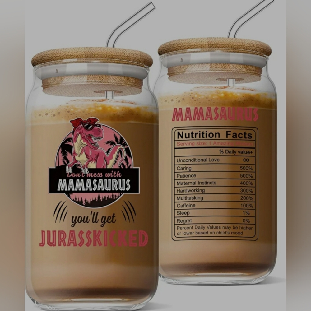 16 Oz Mamasaurus Glass Jar with Straw - Clear Gift
Mother’s Day Gift